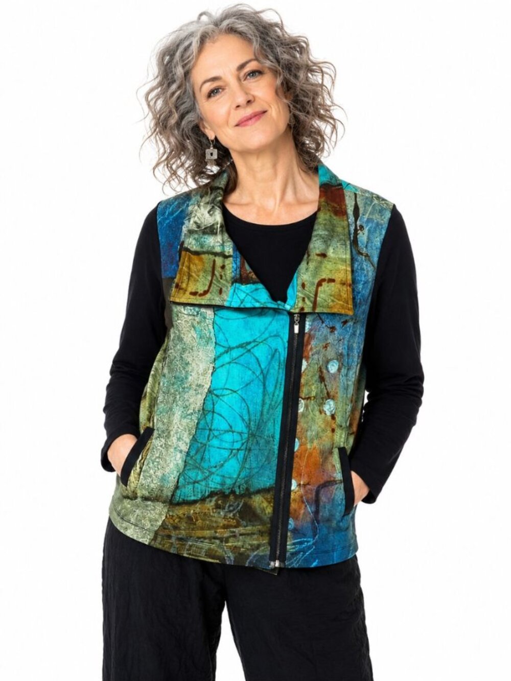 Simply Art by Dolcezza Women's Jacket Abstract Art to Wear Zip-Up Pockets Size L
